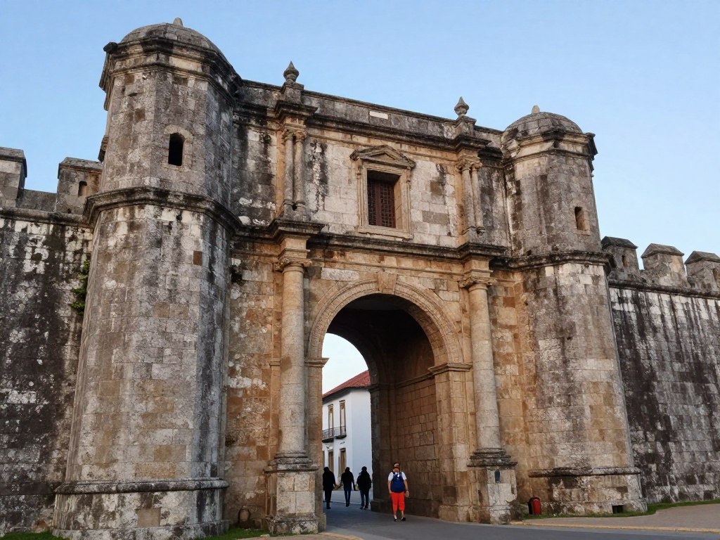 A Famosa Portuguese fortress gate ruins in Malacca with stone archway