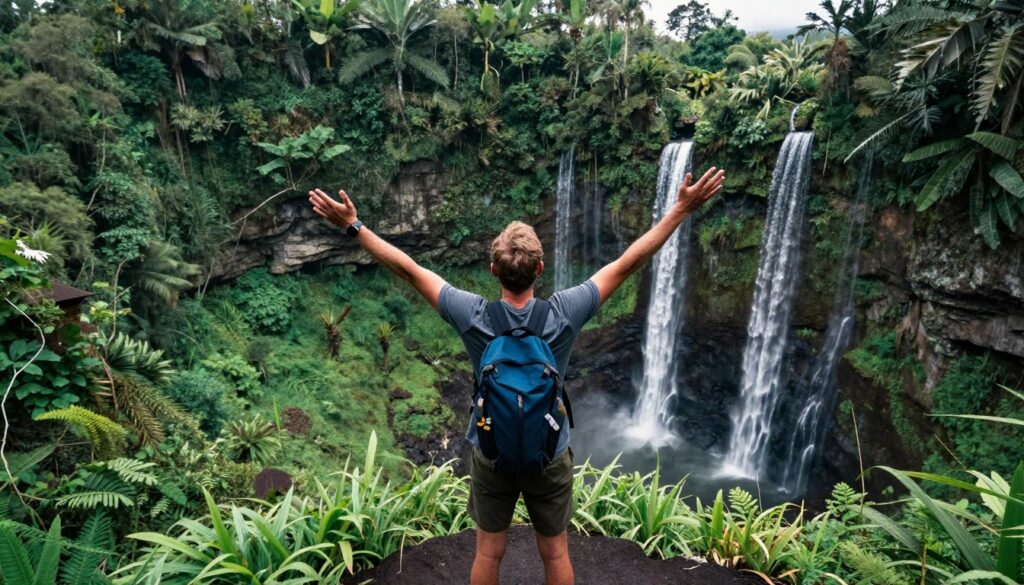 Adventurous traveler overlooking Bali hidden gem vista