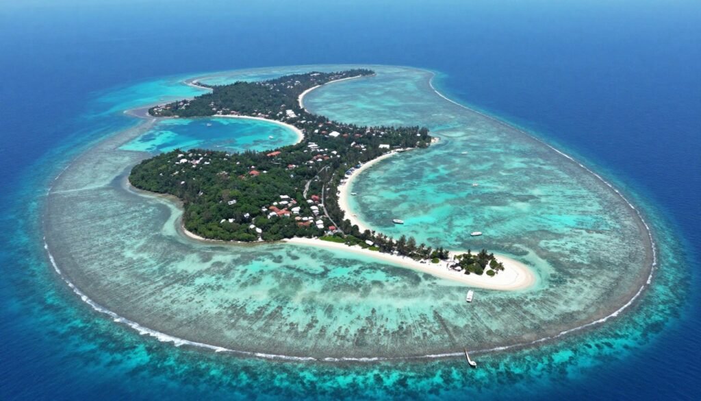 Aerial drone view of Boracay Island showing the entire coastline and beaches