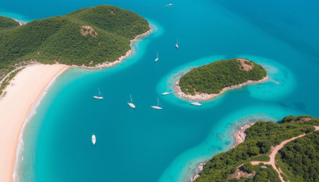 Aerial view of Sai Kung's beaches and islands, a hidden gem highlighted in this Hong Kong travel guide