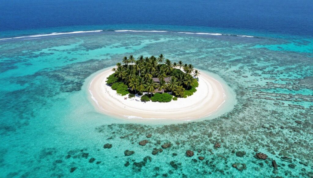 Aerial view of Sipadan Island surrounded by turquoise ocean and coral reefs