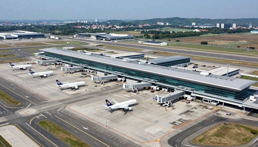 Aerial view of Taoyuan International Airport terminals