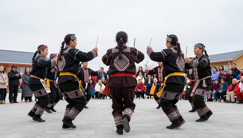 Ainu traditional dance performance with costumes