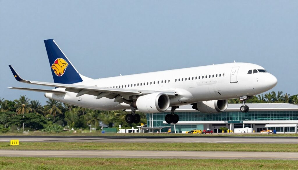 Airplane landing at Kuching International Airport
