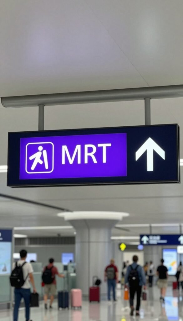 Airport terminal signage pointing to MRT station