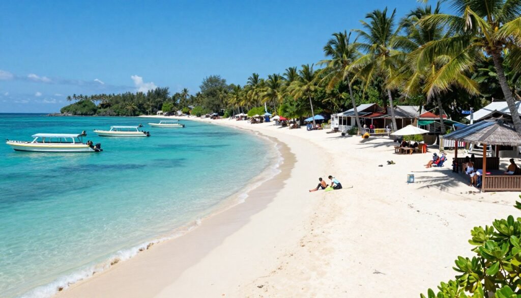 Alona Beach Panglao with dive boats and palm trees Alona Beach Panglao with dive boats and palm trees
