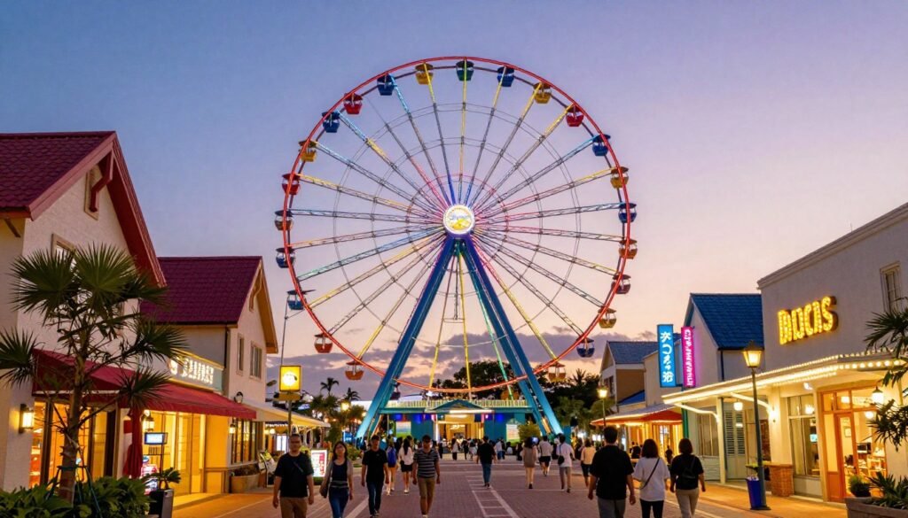 American Village at sunset with Ferris wheel American Village at sunset with Ferris wheel