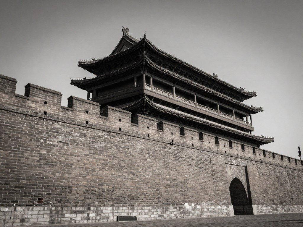 Ancient Beijing city wall with traditional Chinese architecture and historical fortifications Ancient Beijing city wall with traditional Chinese architecture and historical fortifications