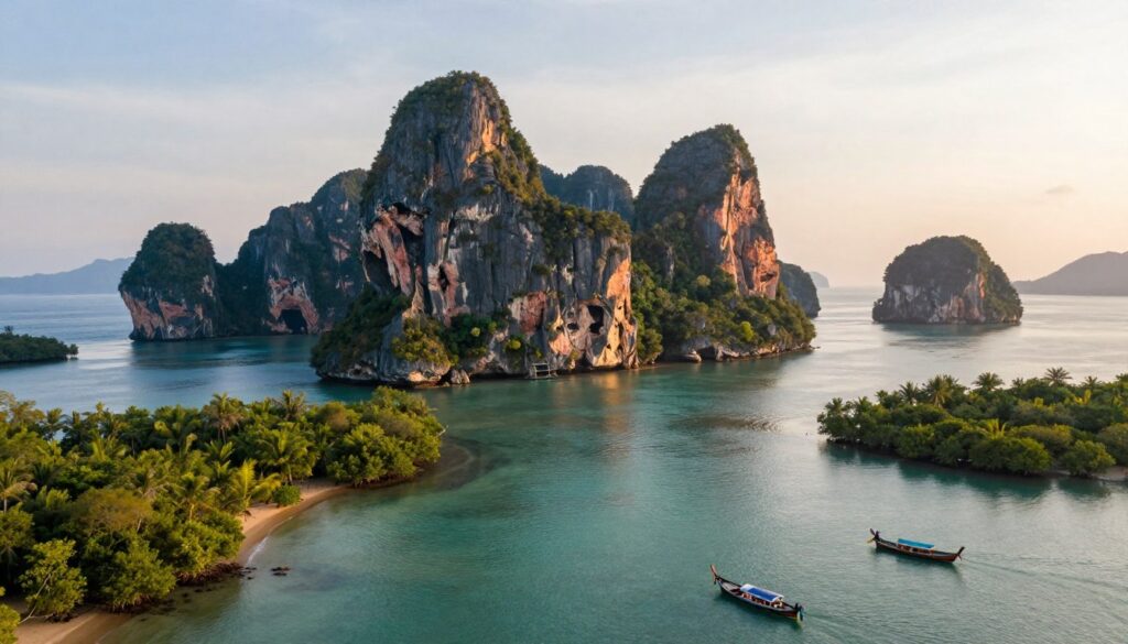 Ao Phang Nga bay with limestone karsts and turquoise water