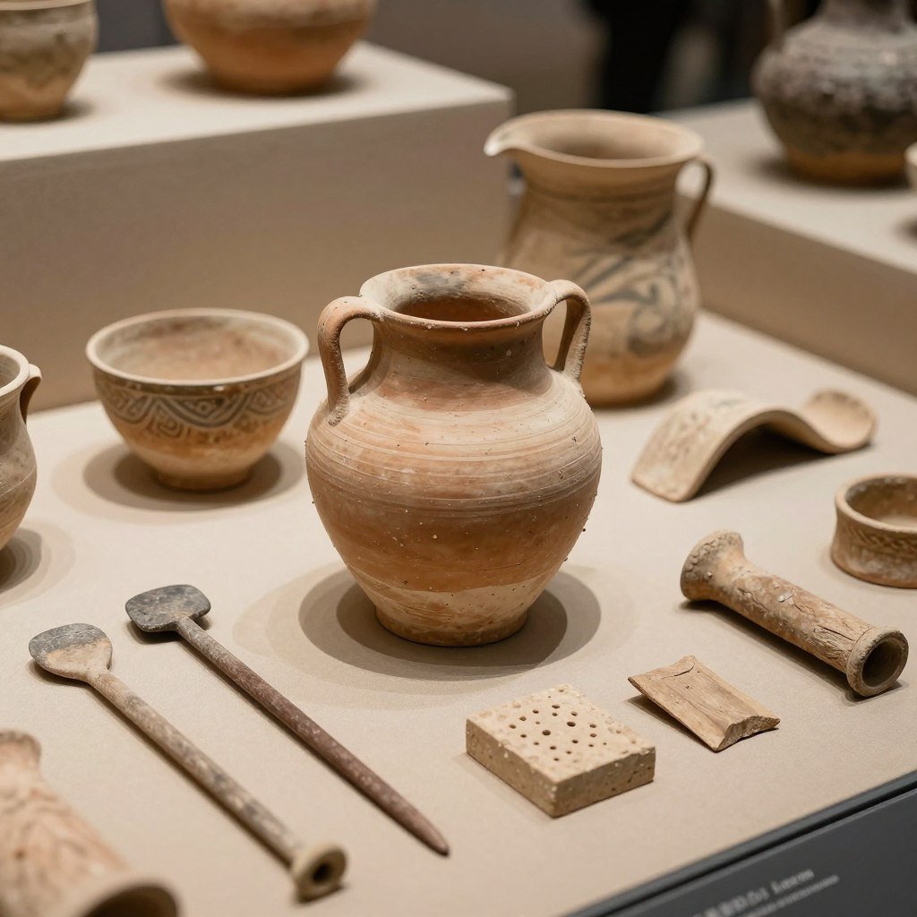 Archaeological artifacts and ancient structures at historic site