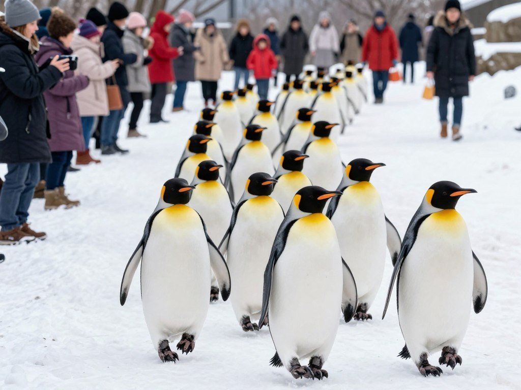 Asahiyama Zoo penguin walk event in winter
