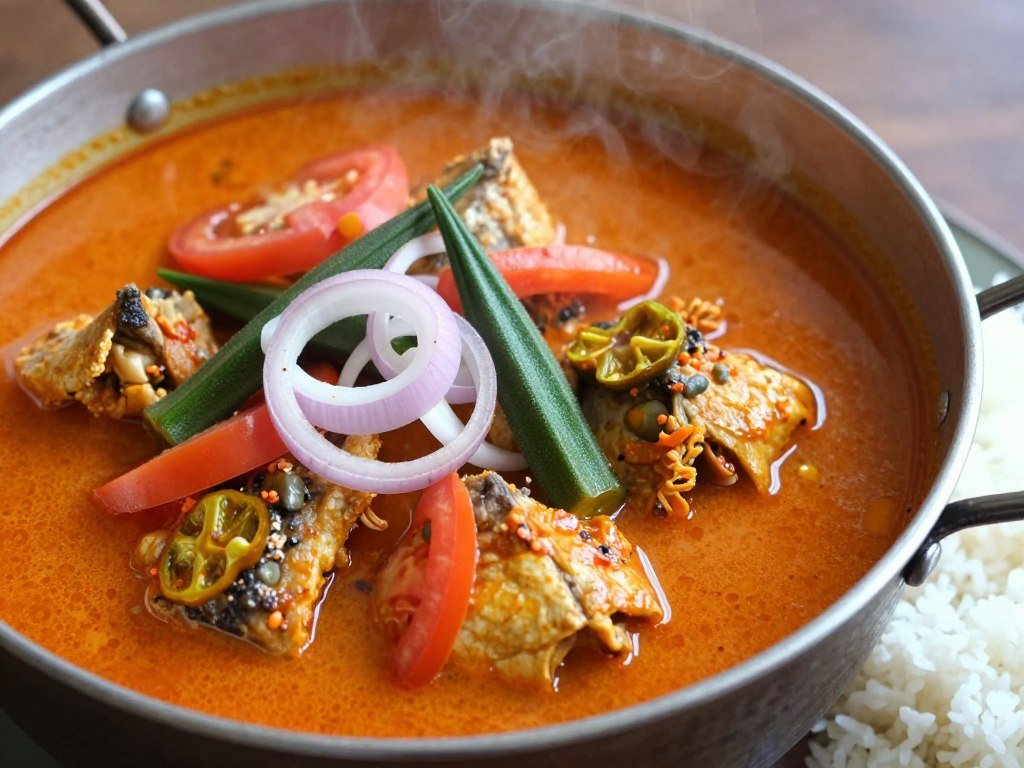 Asam pedas fish stew in red spicy sour broth