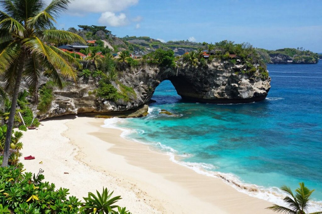 Atuh Beach with rock formations and turquoise water