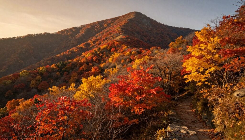 Autumn leaves covering mountains in vibrant fall colors