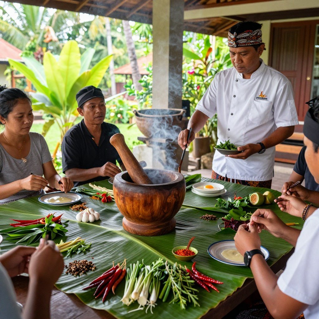Balinese cooking class with traditional kitchen and fresh ingredients