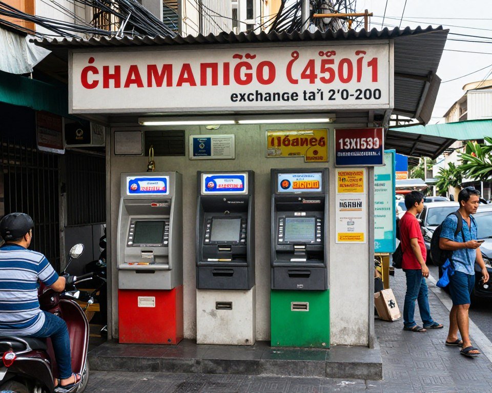 Bangkok ATM machine and exchange booth on busy street