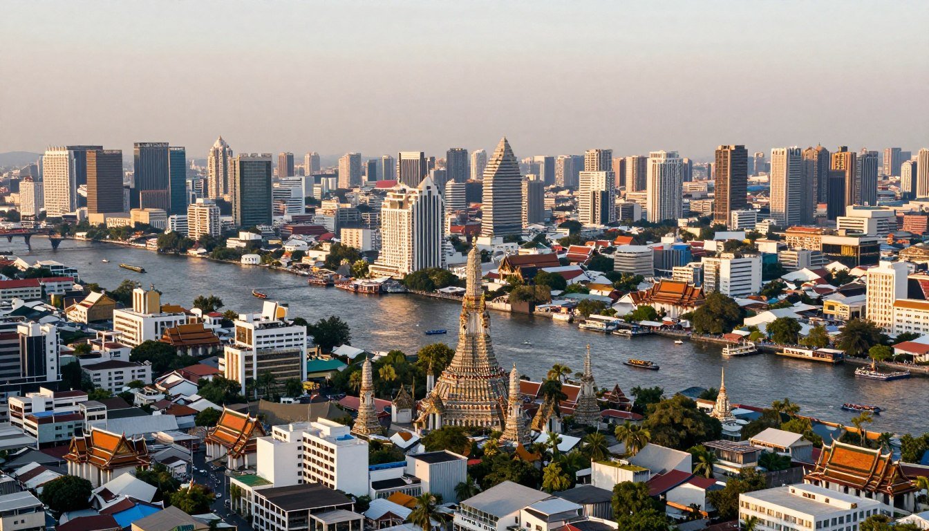 Bangkok districts Thailand cityscape showing diverse neighborhoods along Chao Phraya River