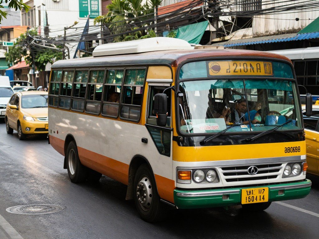 Bangkok public bus in traffic