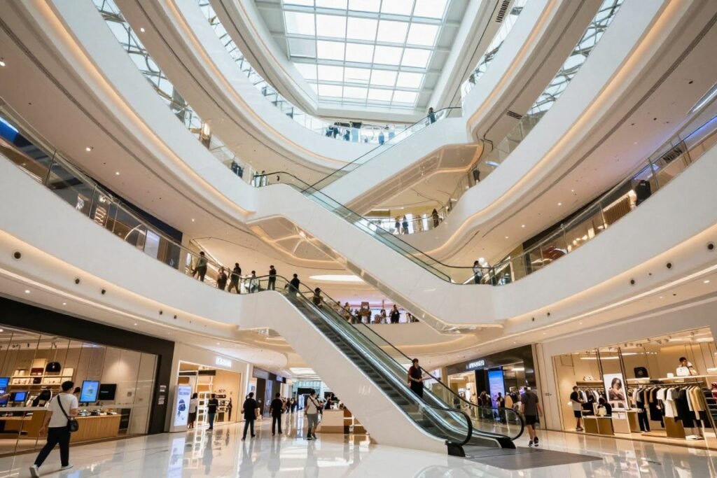 Bangkok shopping mall interior with modern architecture