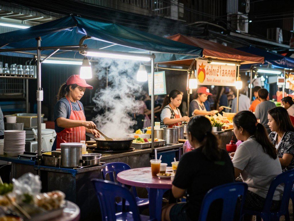 Bangkok street food market at night
