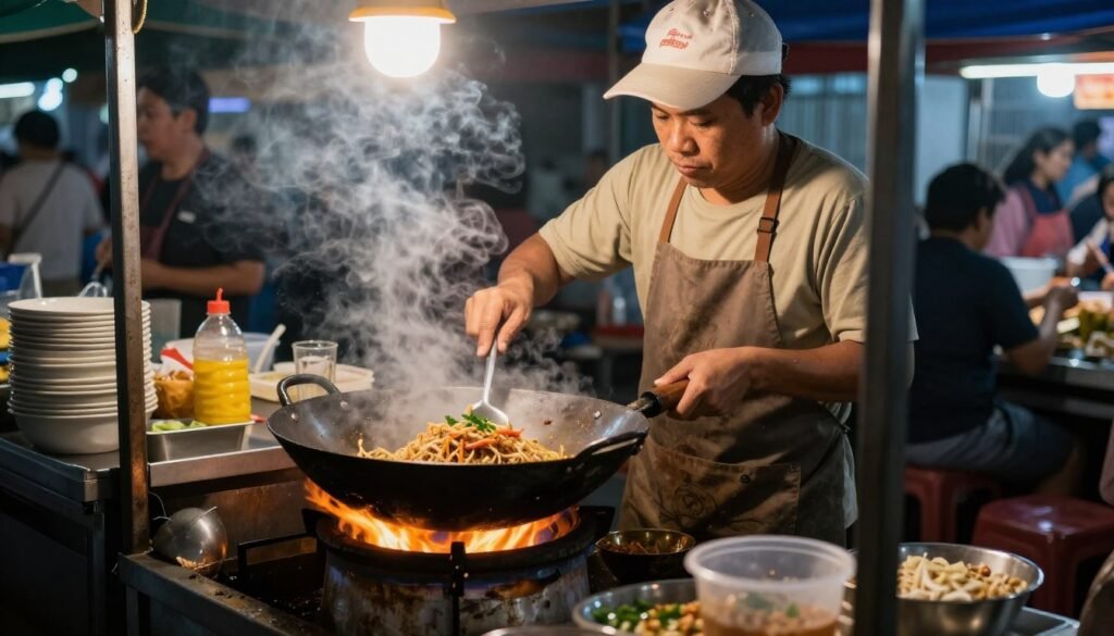 Bangkok street food vendor cooking