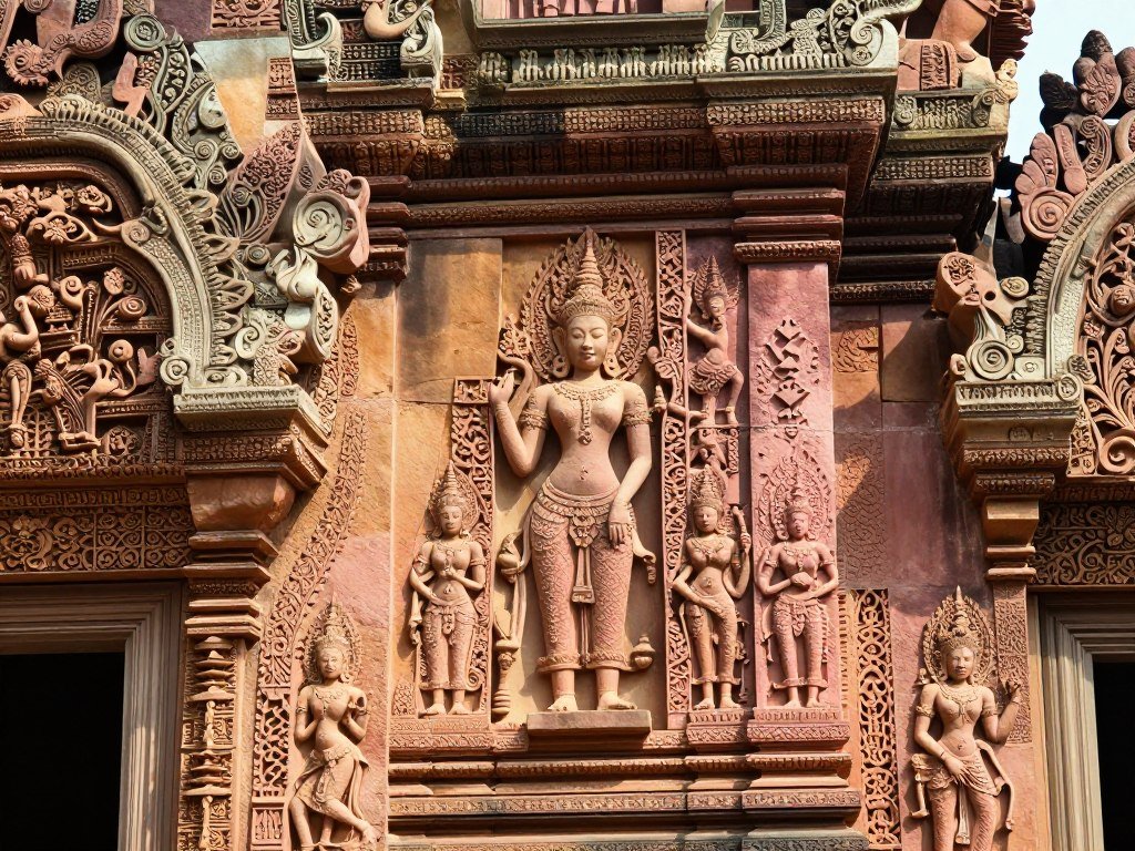Banteay Srei temple pink sandstone carvings