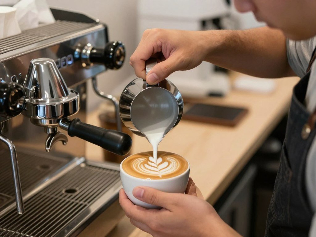 Barista making latte art in Melbourne cafe