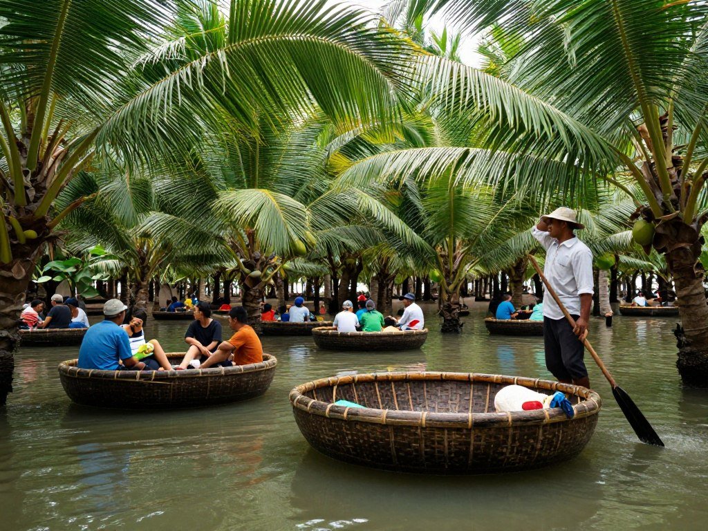 Basket boat ride in Hoi An water coconut forest