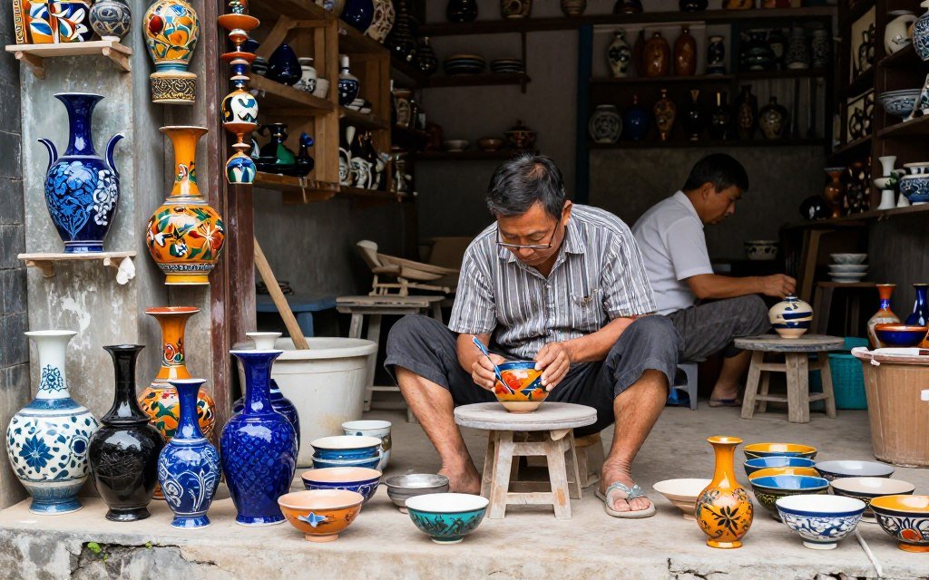 Bat Trang ceramic pottery village with traditional ceramics