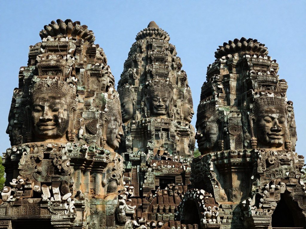 Bayon temple with giant stone faces