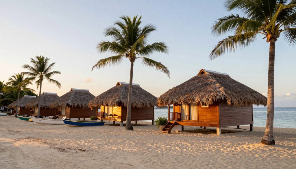 Beachfront accommodation on Nusa Lembongan at sunset