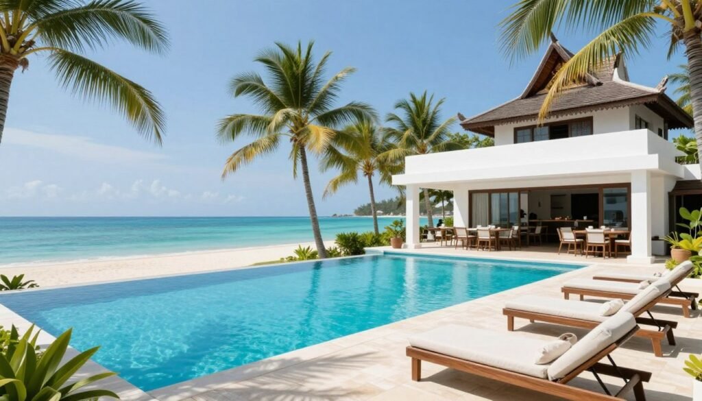 Beachfront resort on Boracay with infinity pool and palm trees