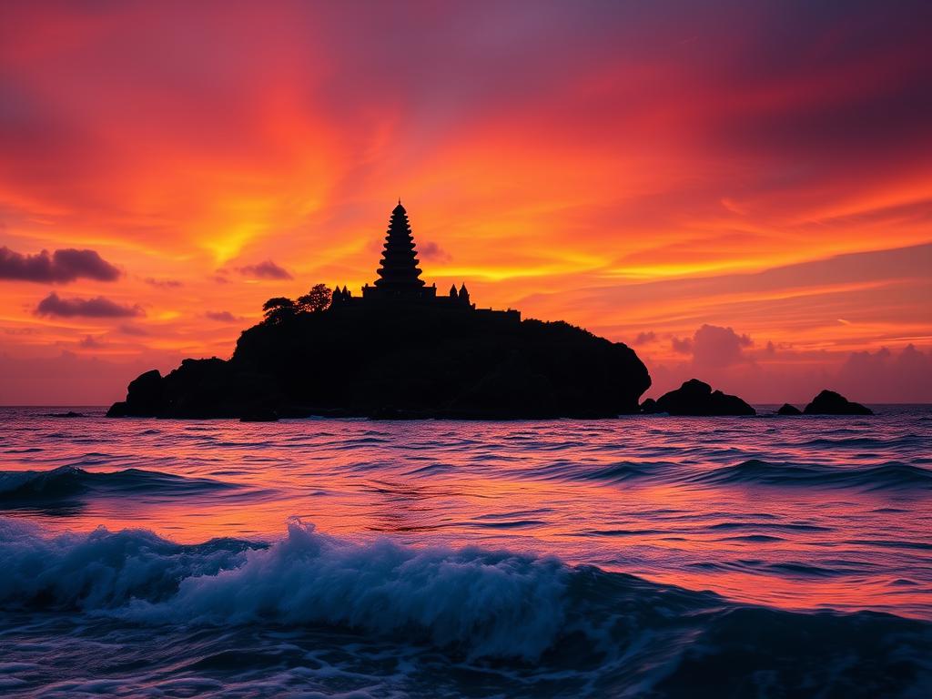 Beautiful sunset at Tanah Lot temple in Bali - perfect time to visit Bali
