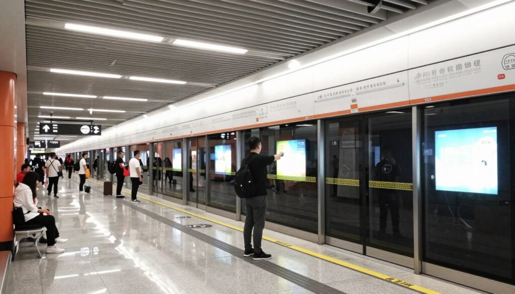 Beijing subway station platform with modern trains arriving Beijing subway station platform with modern trains arriving