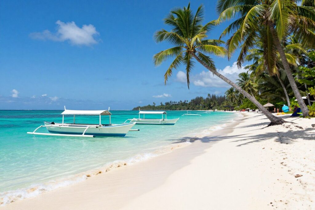 Bias Tugal white sand beach with turquoise water and palm trees