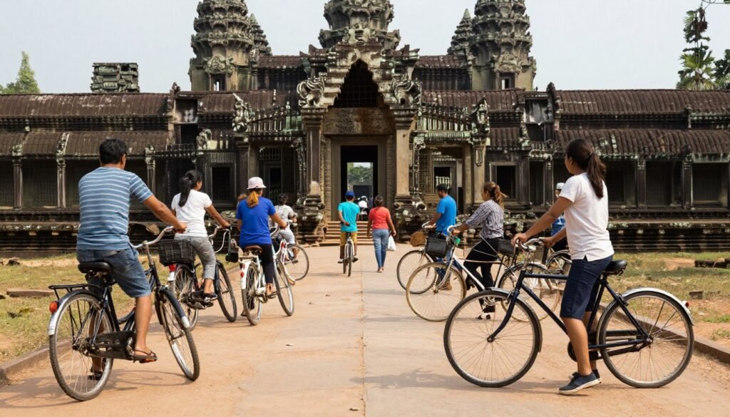 Bicycles parked near Angkor temple entrance Bicycles parked near Angkor temple entrance