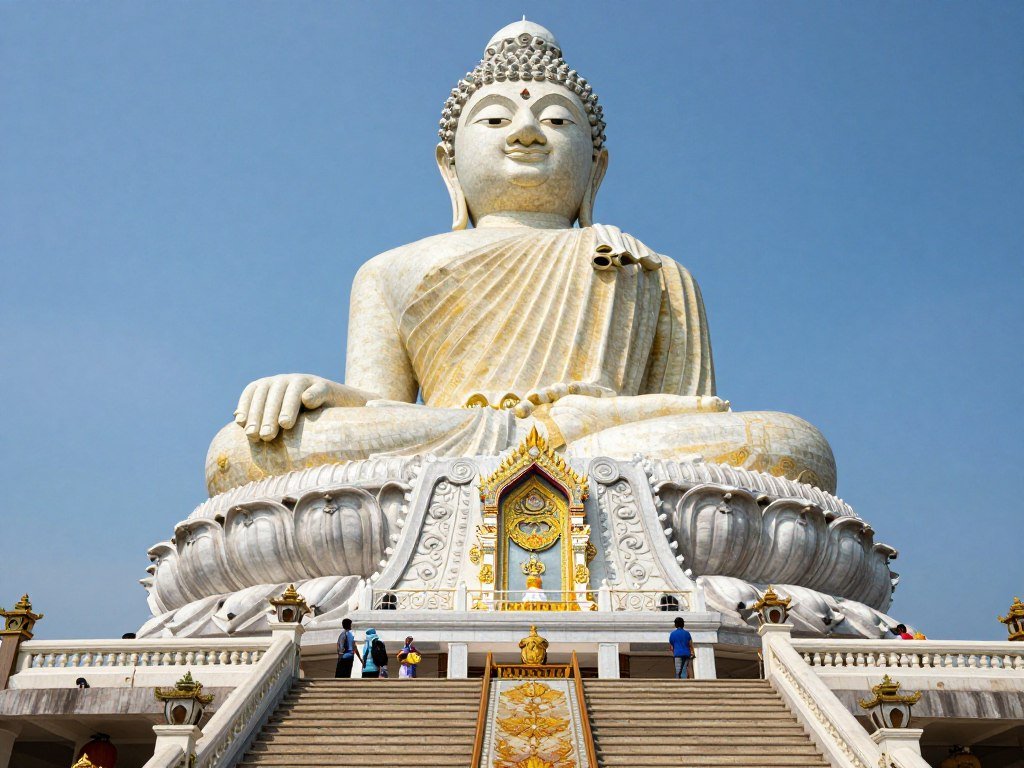 Big Buddha Temple golden statue against blue sky in Koh Samui