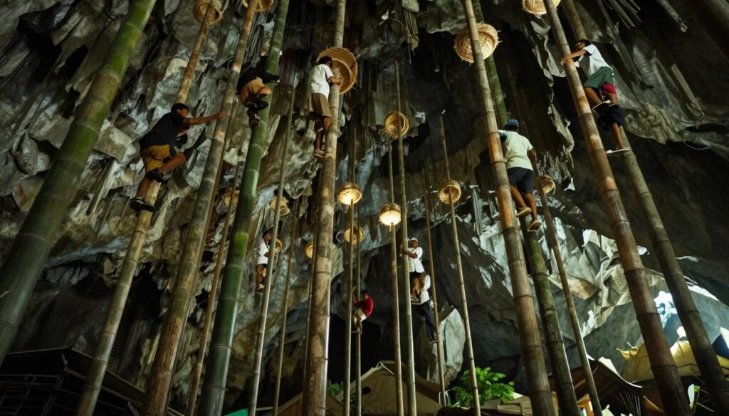 Bird nest collectors in Niah Caves