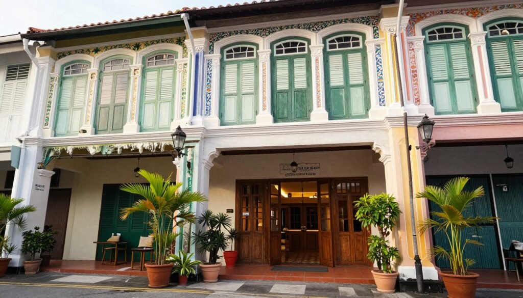 Boutique heritage hotel exterior in George Town with colonial architecture