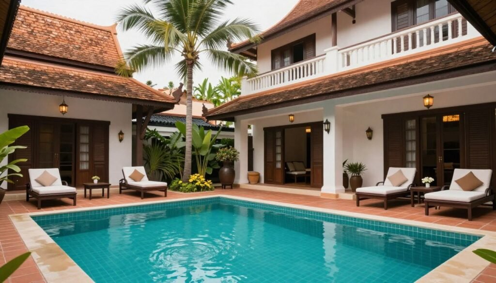 Boutique hotel courtyard pool in Siem Reap