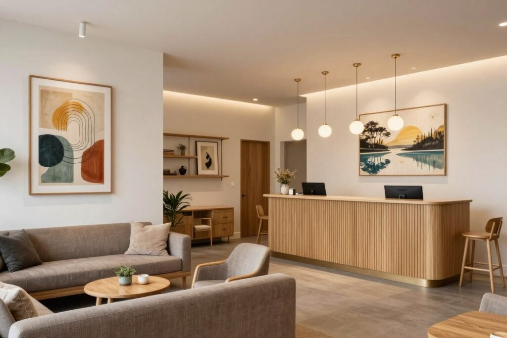 Boutique hotel lobby in Perth with modern Australian design elements