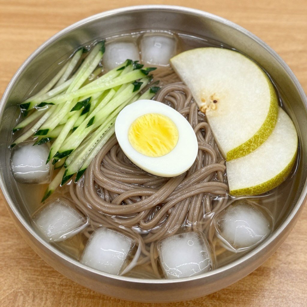 Bowl of Korean cold noodle soup naengmyeon