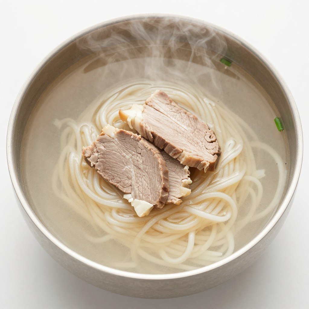 Bowl of gogi-guksu Jeju pork noodle soup