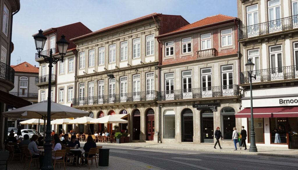 Braga Street with art deco buildings and outdoor cafes