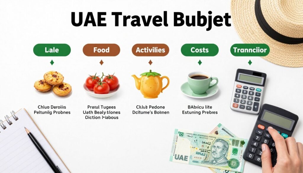 Budget planning visualization with UAE travel costs breakdown Budget planning visualization with UAE travel costs breakdown