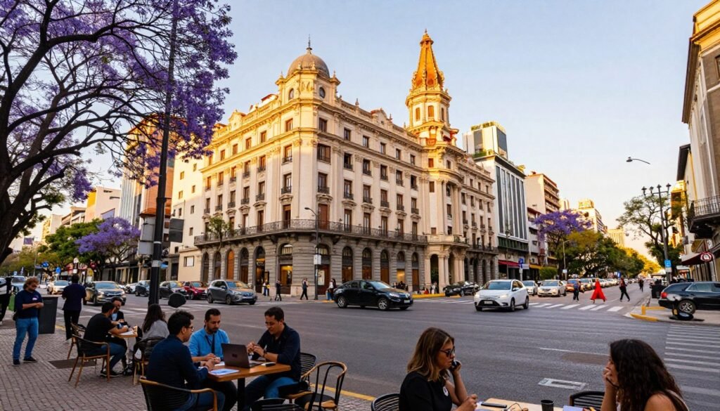 Buenos Aires street scene with European architecture and cafe culture