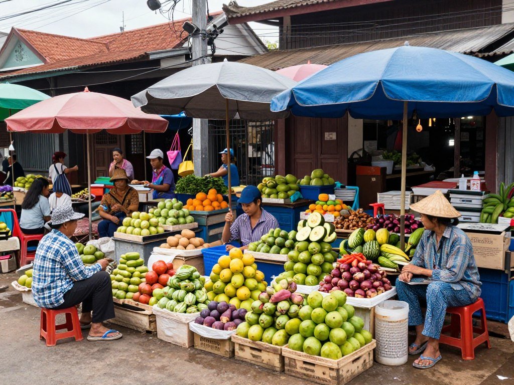 Busy Old Market in Siem Reap with vendors and fresh produce Busy Old Market in Siem Reap with vendors and fresh produce