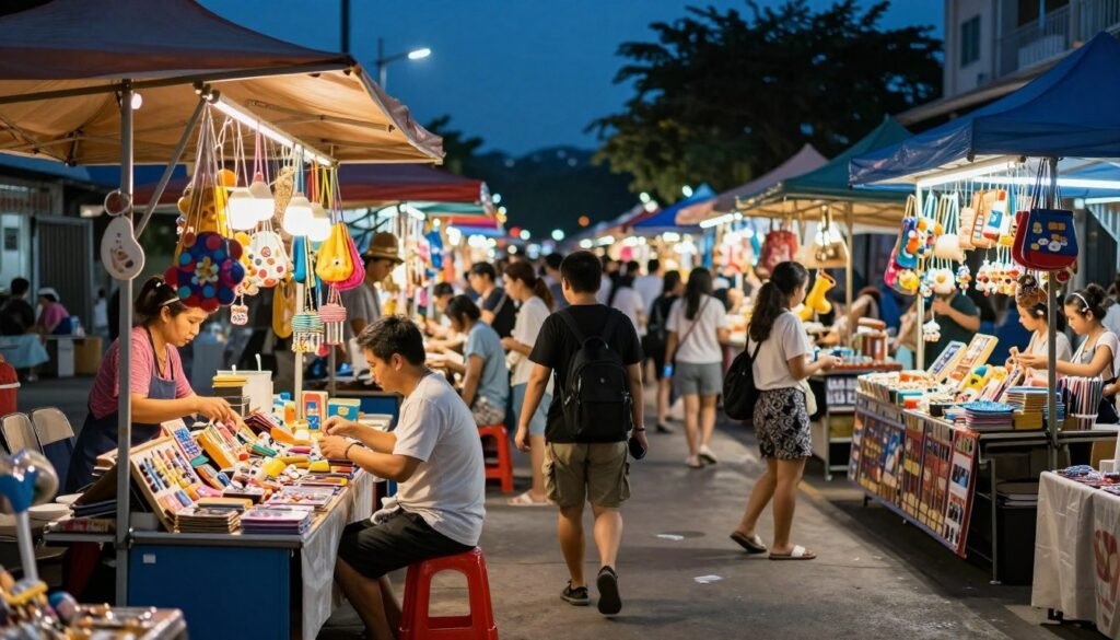 Busy shopping stalls at Phu Quoc night market