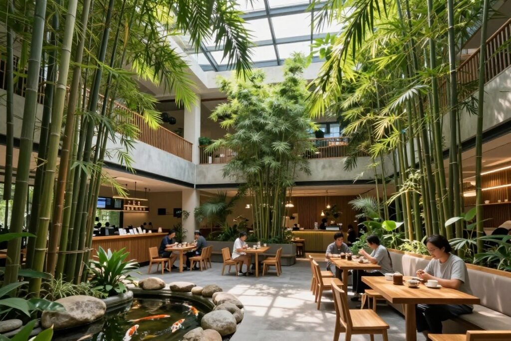 Cafe RuNam interior bamboo forest design