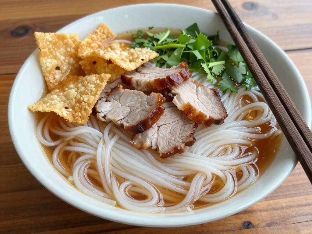 Cao lau noodles traditional Hoi An dish with pork and herbs